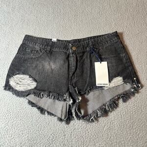 Lovely Denim Shorts Womens‎ 34 Black Jose Denim Cut Off Distressed Short NEW